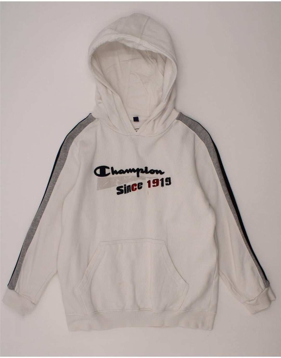 CHAMPION Boys Graphic Hoodie Jumper 9-10 Years Medium White Cotton Vintage Champion and Second-Hand Champion from Messina Hembry 