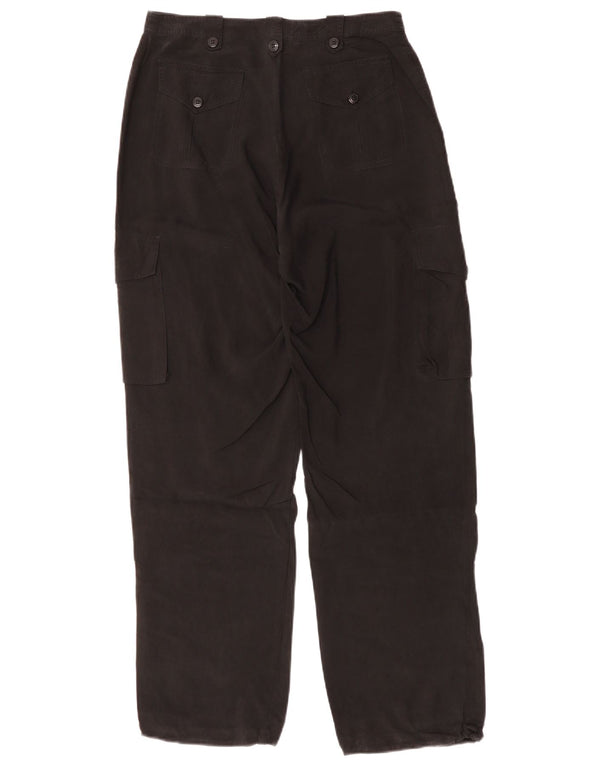 Calça cargo feminina reta Warehouse UK 12 médio W28 L31 seda preta