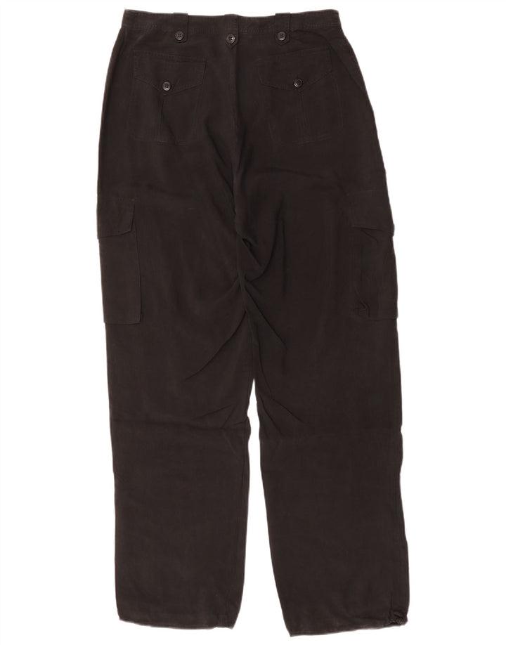 Calça cargo feminina reta Warehouse UK 12 médio W28 L31 seda preta