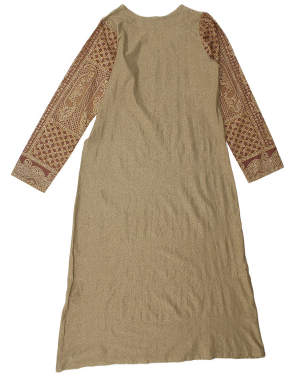 Vestido maxi feminino vintage Reino Unido 14 grande dourado Paisley