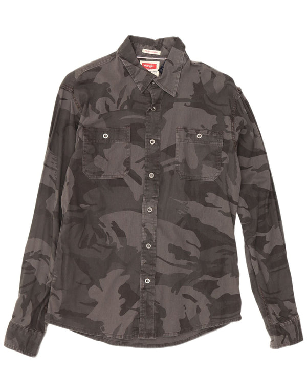 Camisa masculina Wrangler de algodão camuflado cinza médio