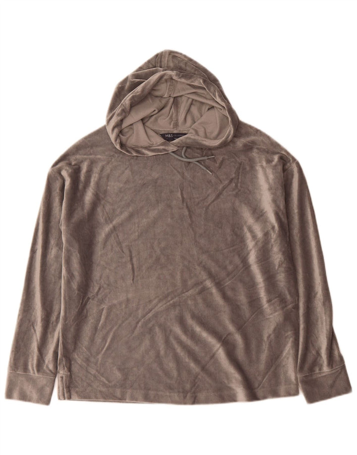Suéter feminino Marks & Spencer com capuz grande de veludo Reino Unido 8 pequeno cinza