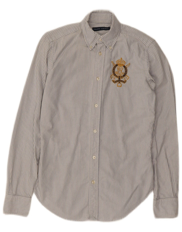 Camisa feminina Ralph Lauren US 2 XS azul risca de giz algodão