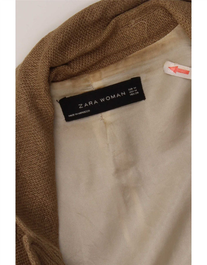 Jaqueta blazer feminina Zara Longline com peito duplo Reino Unido 14 linho marrom médio