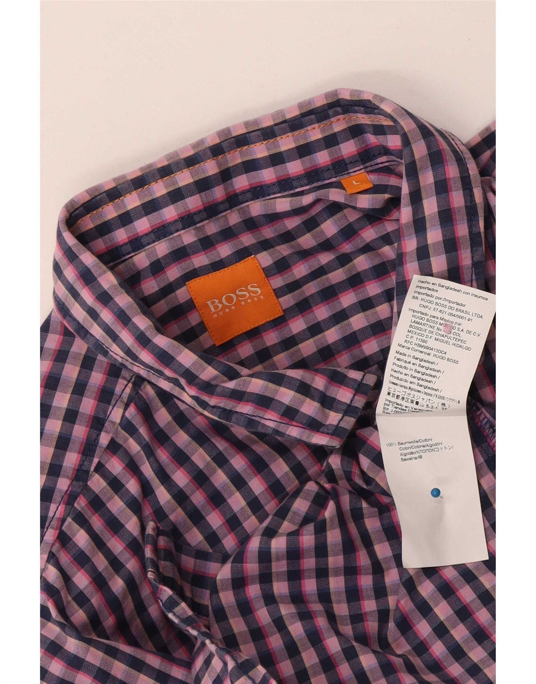 Camisa masculina de manga curta Hugo Boss grande algodão guingão azul marinho