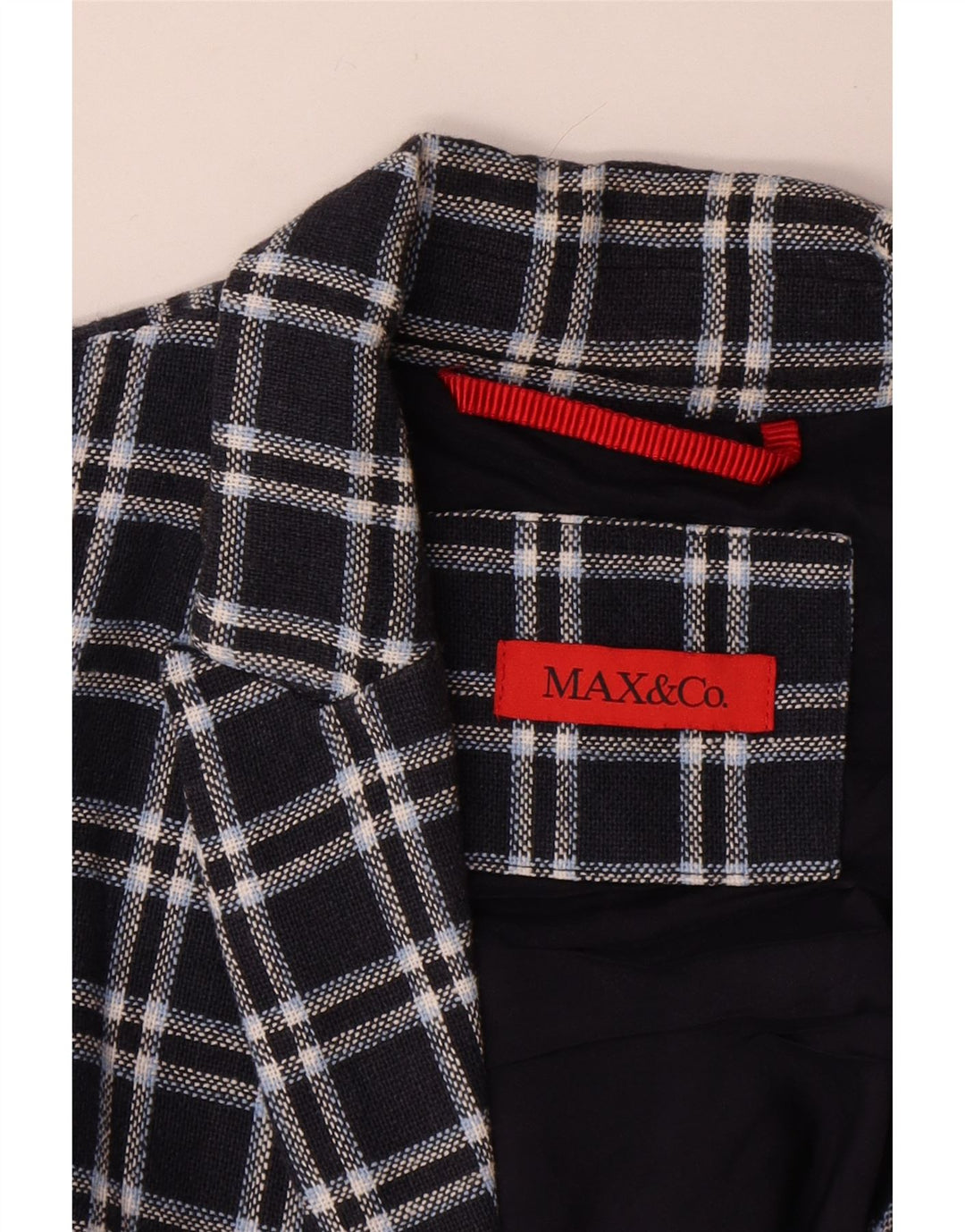 Jaqueta blazer feminina de 1 botão Max & Co. Reino Unido 12 algodão xadrez médio azul marinho