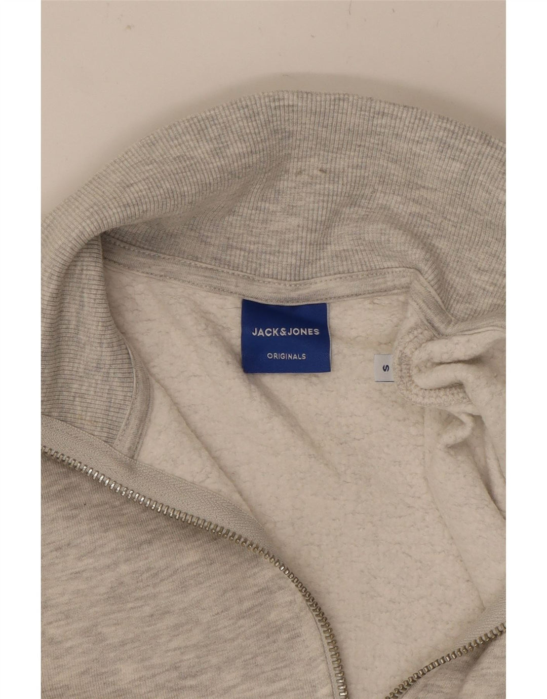 JACK & JONES Mens Zip Neck Sweatshirt Jumper Small Grey Polyester Vintage Jack & Jones and Second-Hand Jack & Jones from Messina Hembry 