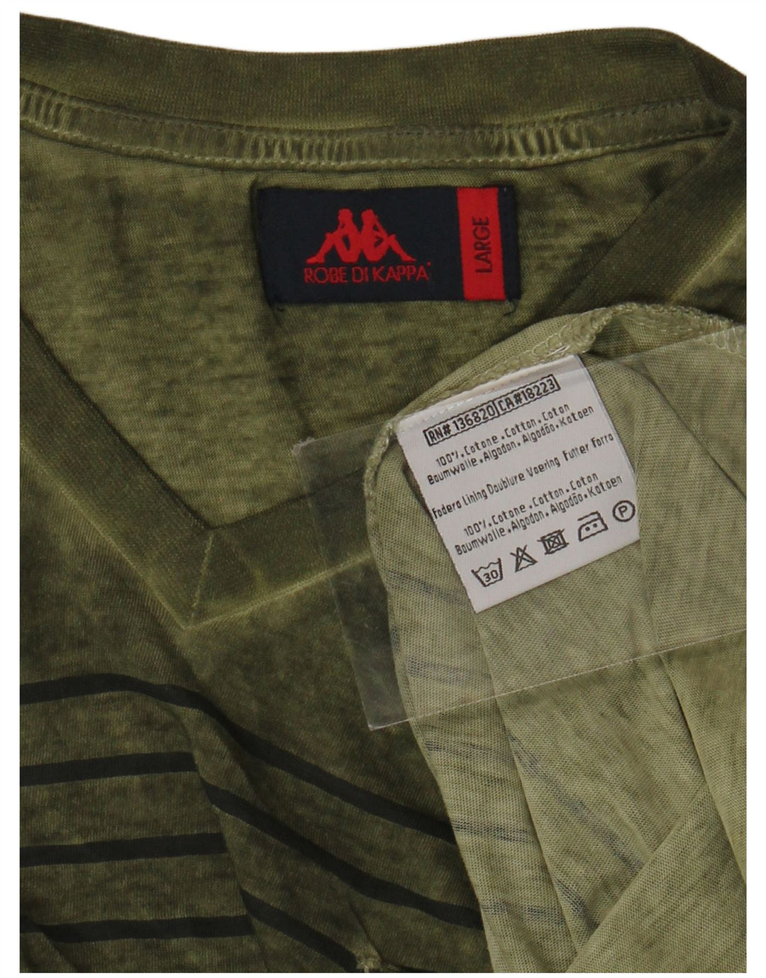 Camiseta masculina Kappa Top grande algodão listrado verde