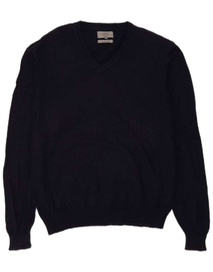 Suéter masculino Marks & Spencer regular fit com decote em V azul marinho médio
