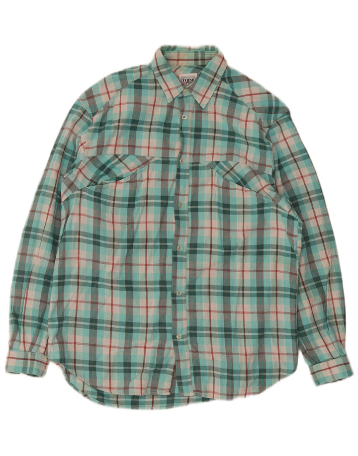 Camisa masculina de flanela Think Pink tamanho 39 15 1/2 xadrez médio turquesa