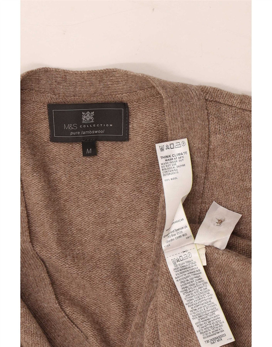 Suéter cardigã masculino Marks & Spencer lã marrom médio