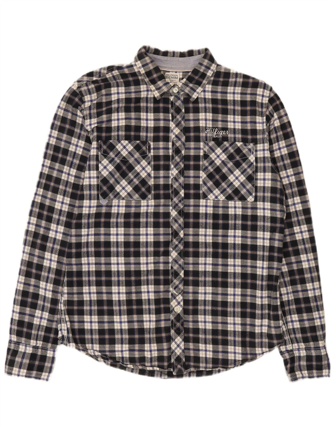 Camisa masculina de flanela Tommy Hilfiger grande algodão xadrez azul