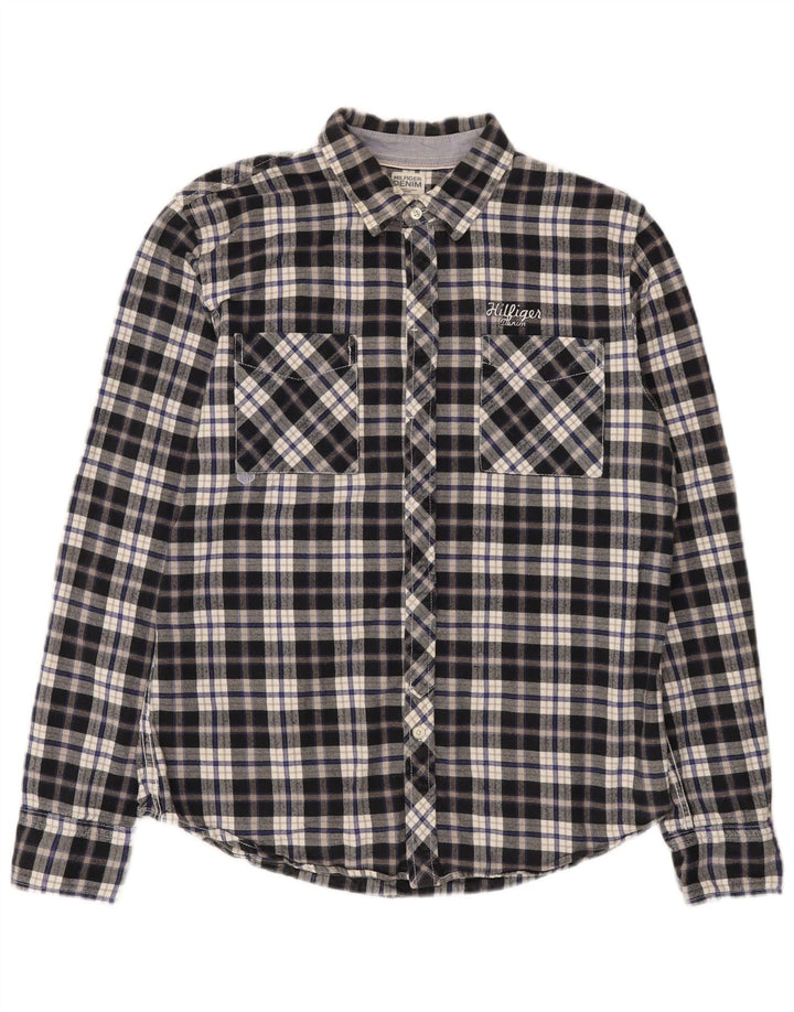 Camisa masculina de flanela Tommy Hilfiger grande algodão xadrez azul