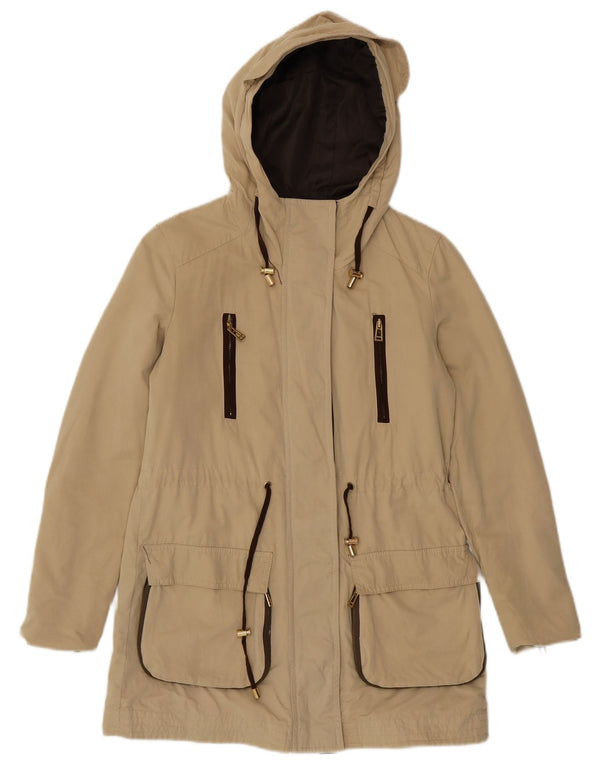 Zara Jaqueta Parka Feminina com Capuz Reino Unido 6 XS Poliéster Bege