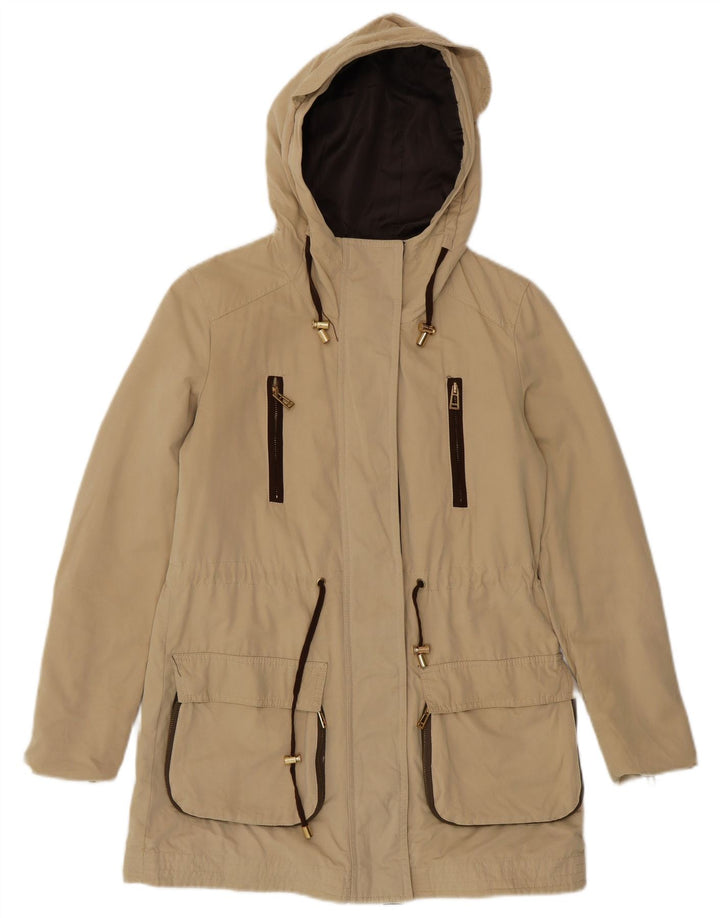 Zara Jaqueta Parka Feminina com Capuz Reino Unido 6 XS Poliéster Bege