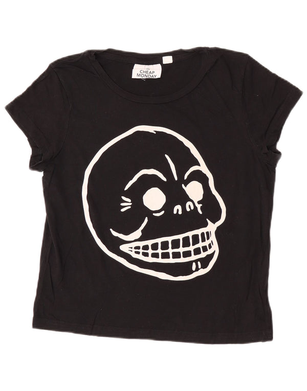 Camiseta feminina barata de segunda-feira com estampa gráfica UK 12 algodão preto médio