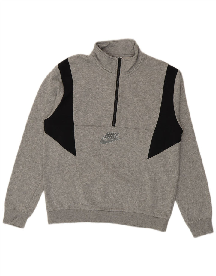 Moletom masculino Nike com zíper e gola alta em algodão cinza médio
