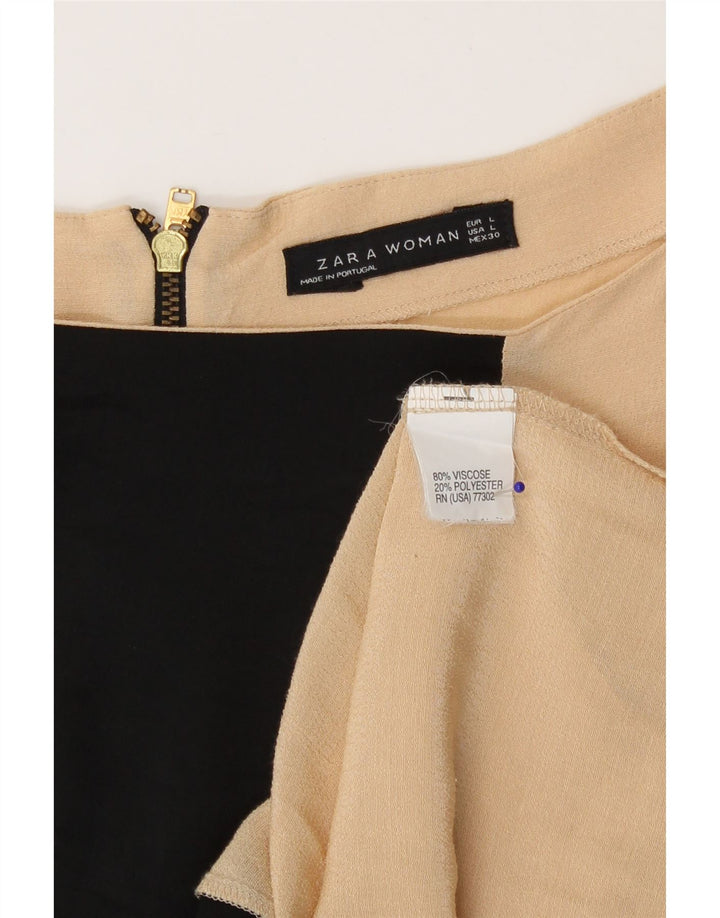Blusa feminina Zara UK 16 grande bege colorblock viscose