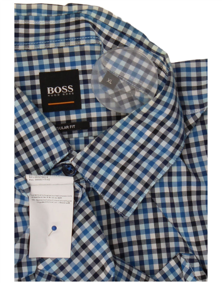 Camisa masculina Hugo Boss Regular Fit XL azul algodão guingão