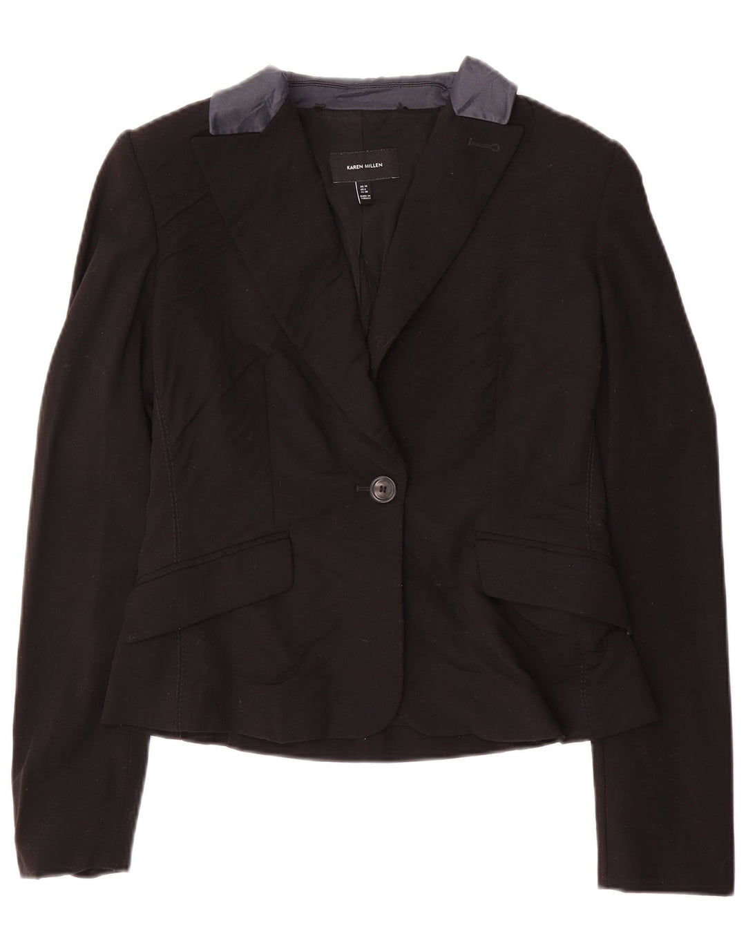 Jaqueta blazer feminina Karen Millen com 1 botão Reino Unido 10 pequena lã preta
