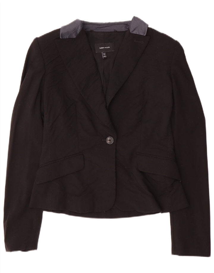 Jaqueta blazer feminina Karen Millen com 1 botão Reino Unido 10 pequena lã preta
