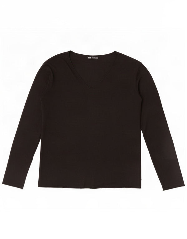 Top feminino Zara manga comprida UK 14 grande preto