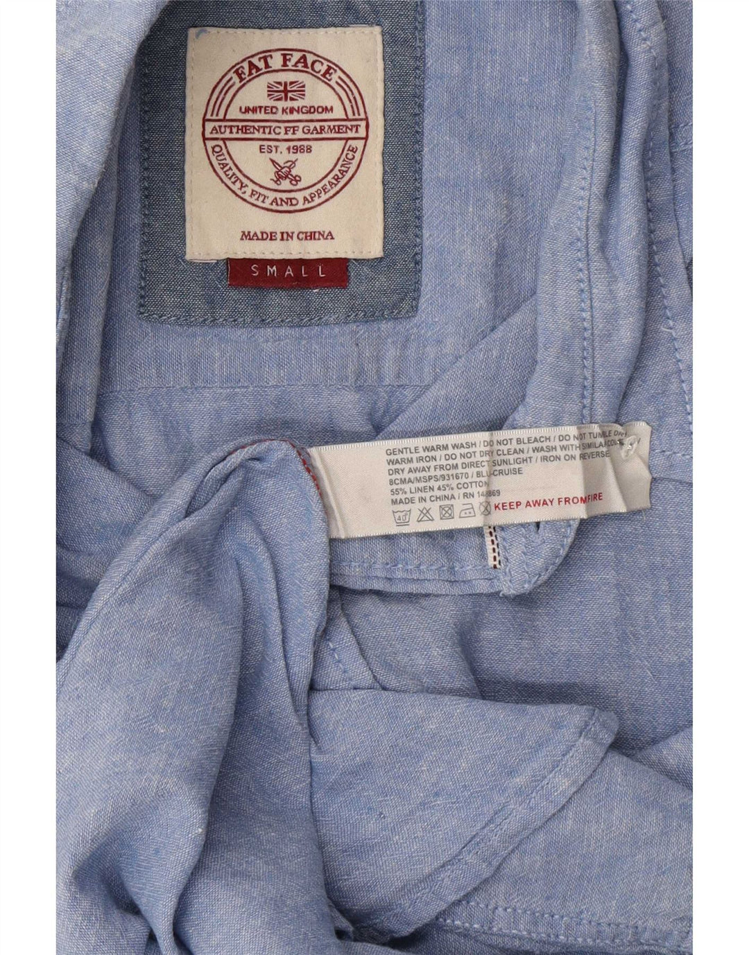 Camisa masculina de manga curta Fat Face pequena linho azul