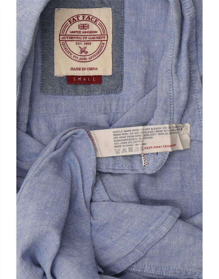 Camisa masculina de manga curta Fat Face pequena linho azul