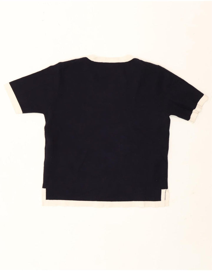 Camiseta feminina Zara UK 12 médio azul marinho colorblock