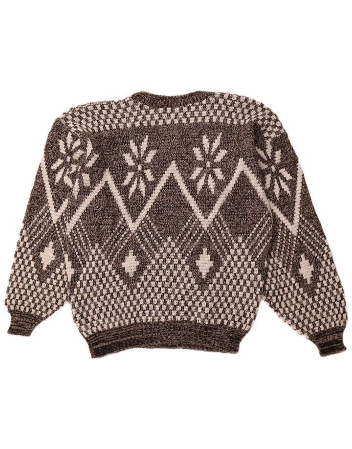 Suéter masculino VINTAGE com decote em V grande cinza Fair Isle