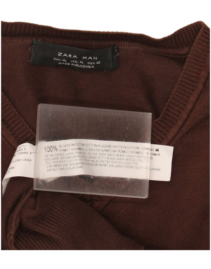 Zara Suéter masculino com decote em V XL algodão marrom