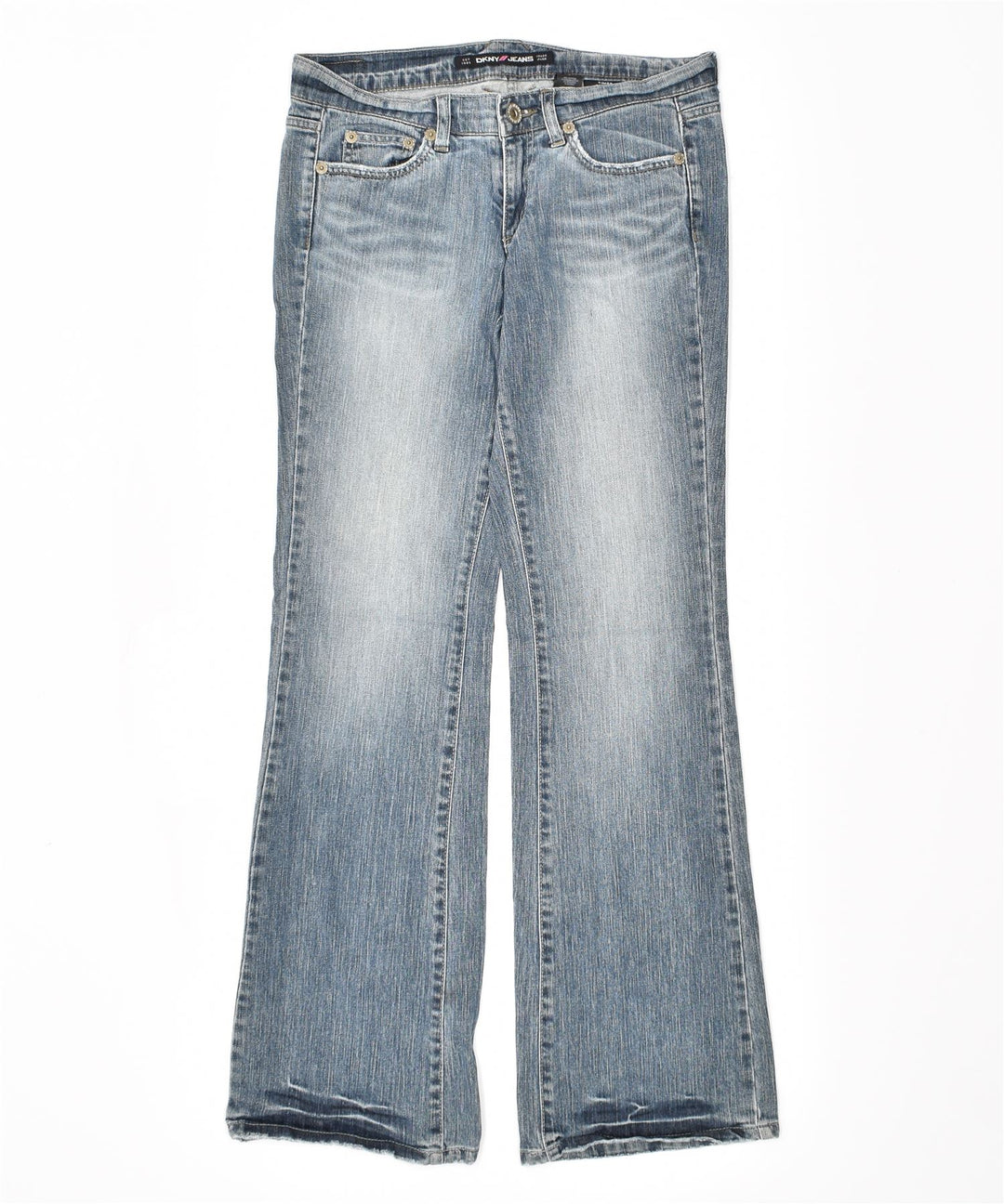 DKNY Calça jeans feminina Time Square Flared EUA 9 grande W32 L33 algodão azul