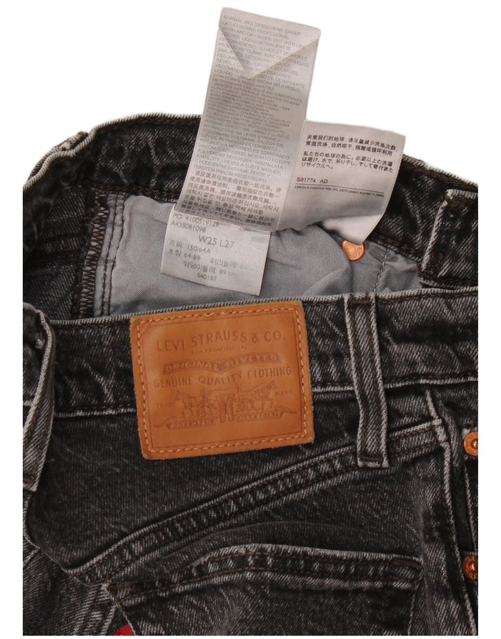 Jeans femininos Levi's Ribcage Distressed Straight W25 L21 Algodão Preto