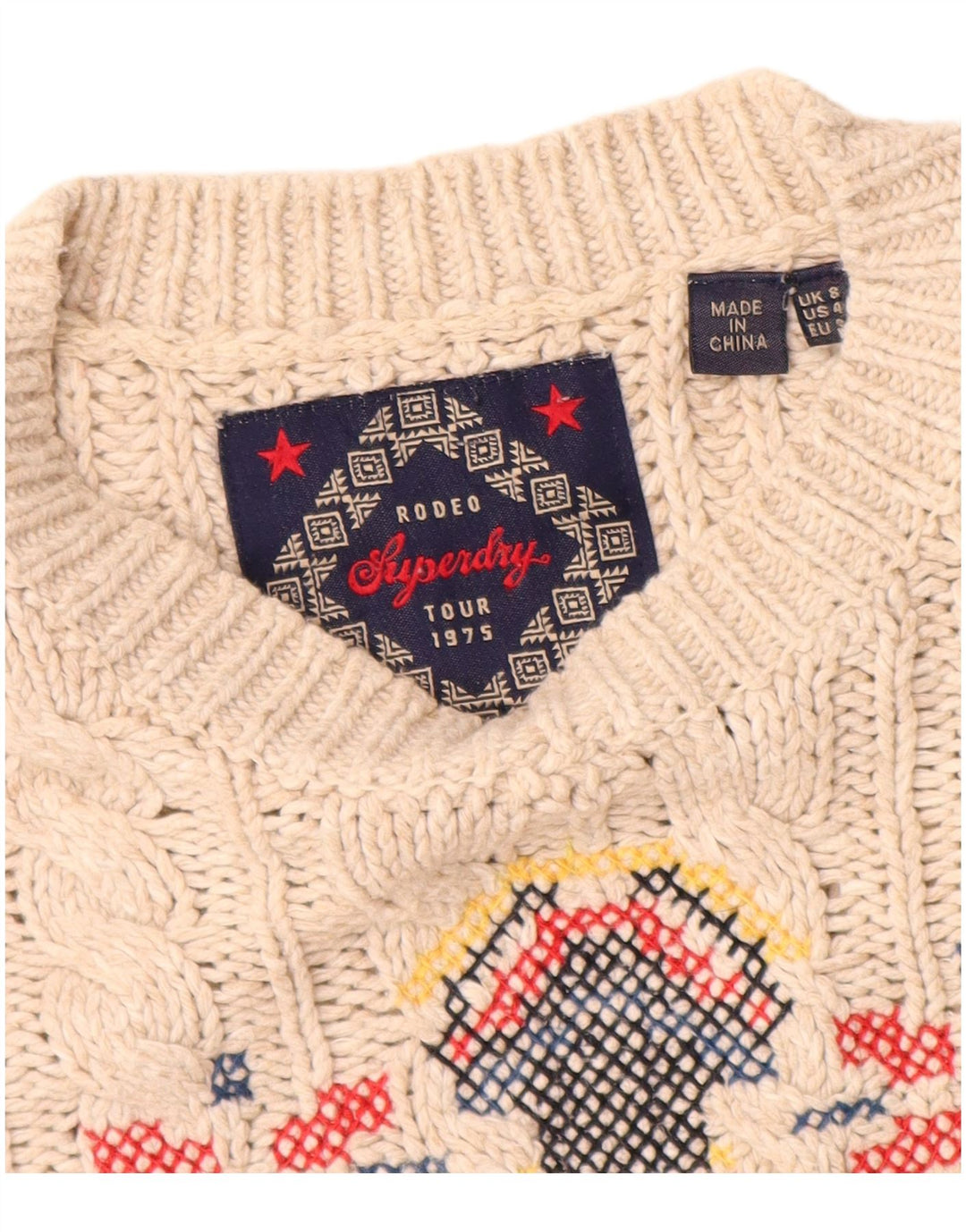 Suéter feminino Superdry com gola redonda UK 8 pequeno off white Fair Isle