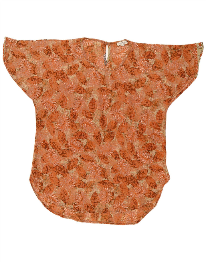 Blusa feminina oversized LAS MAREADAS Reino Unido 10 pequena seda floral laranja