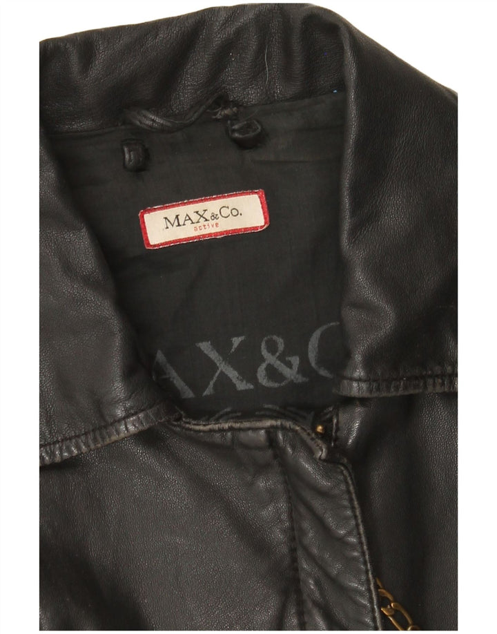 Jaqueta de couro feminina Max & Co. UK 12 cinza médio