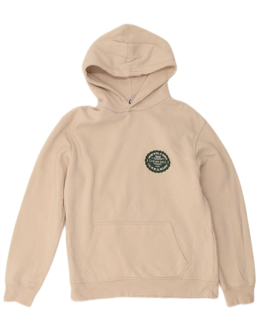 Zara moletom com capuz gráfico masculino médio algodão bege
