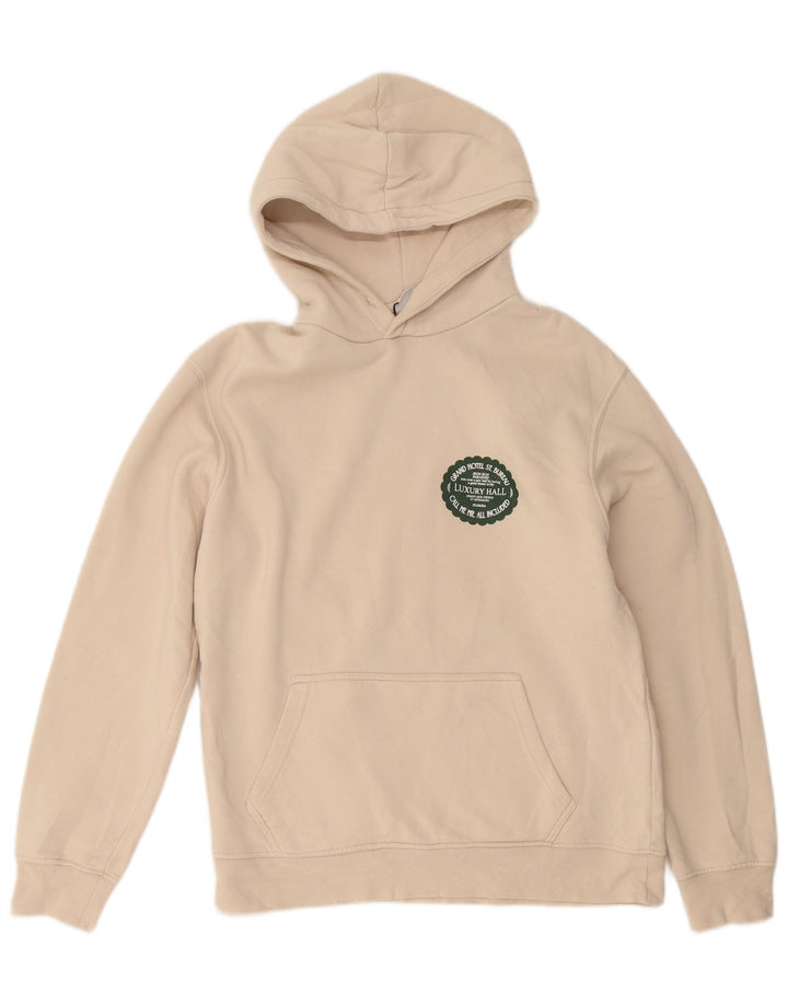 Zara moletom com capuz gráfico masculino médio algodão bege