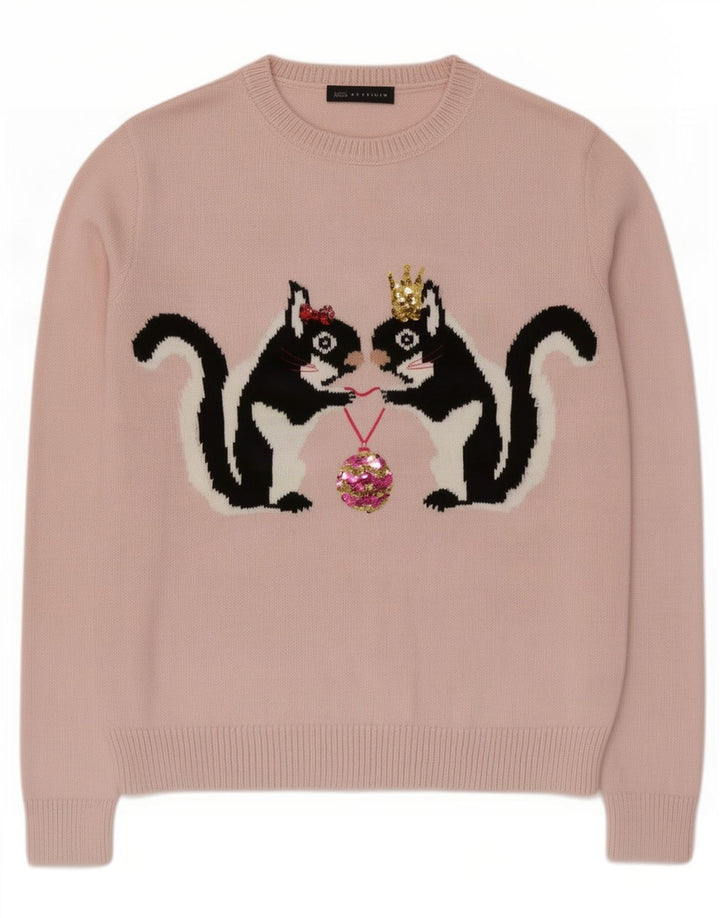 Suéter feminino Marks & Spencer com gola redonda, Reino Unido 14, rosa médio