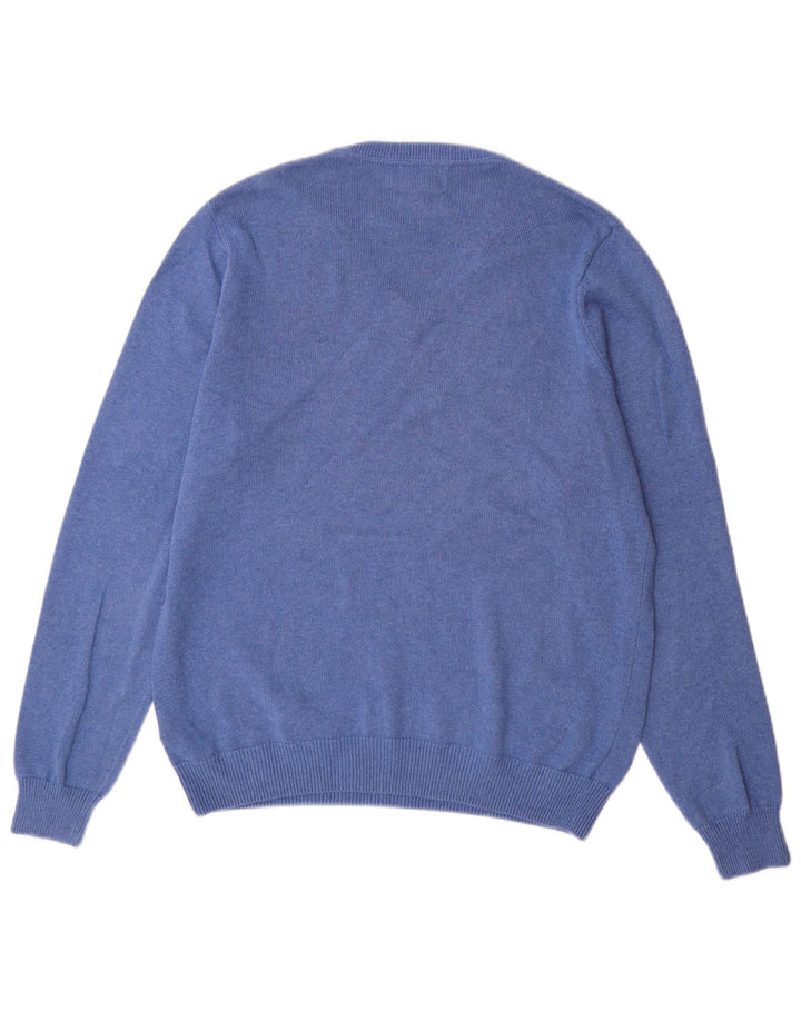 Suéter masculino Marks & Spencer com decote em V de algodão azul médio