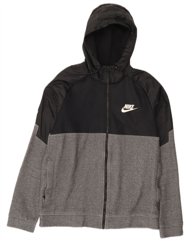 Suéter masculino Nike com capuz e zíper cinza médio algodão colorblock