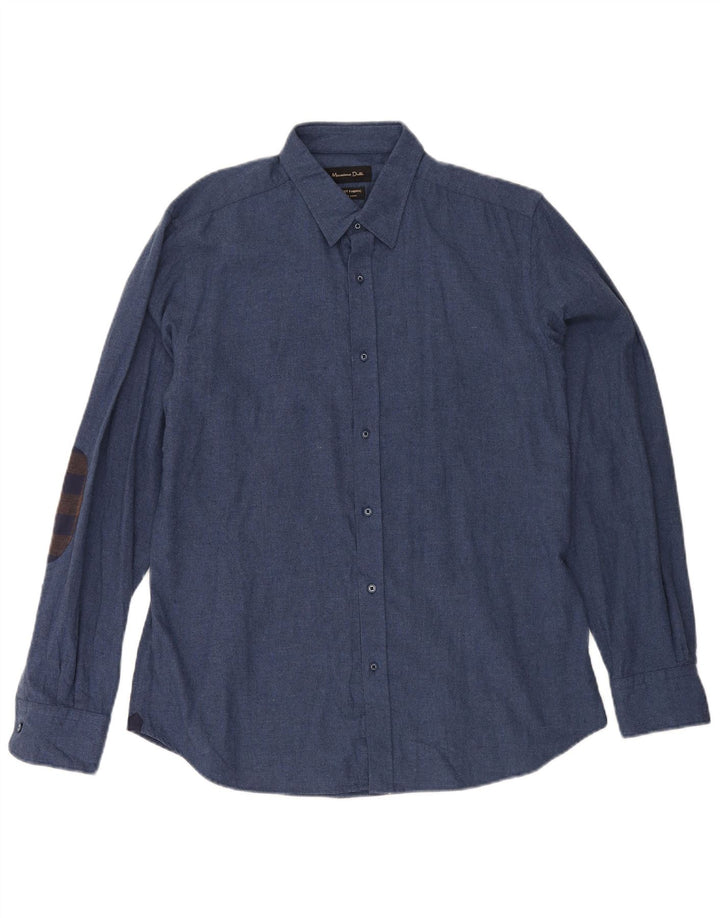Camisa masculina Massimo Dutti grande algodão azul marinho