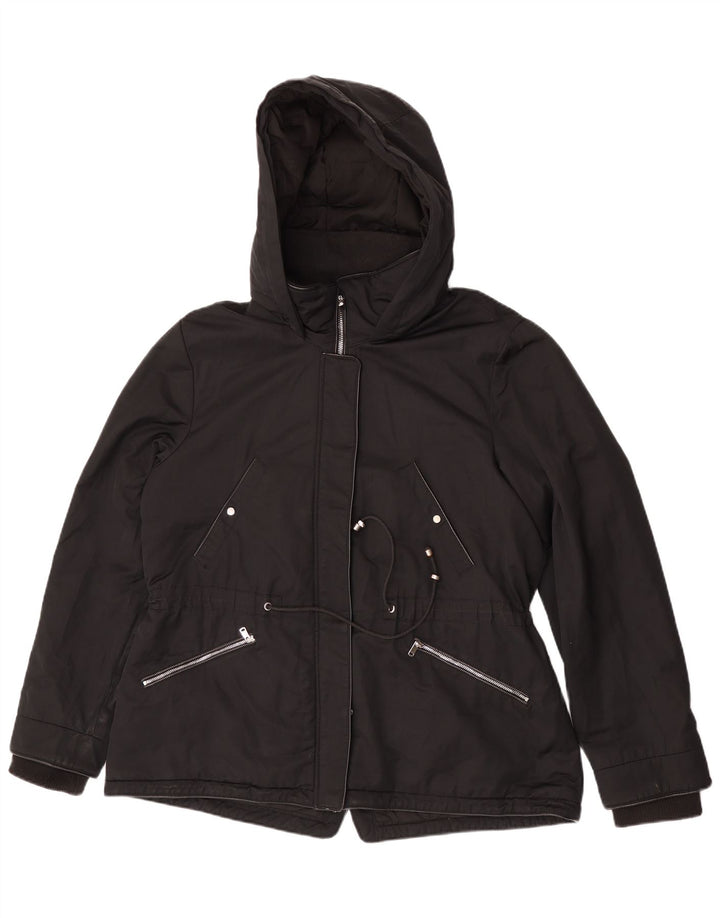 Jaqueta corta-vento com capuz feminino Zara UK 18 XL preto poliéster