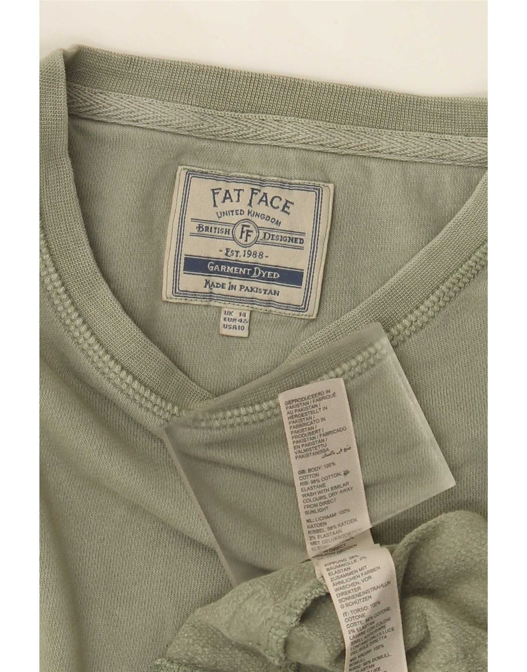 Jumper de moletom feminino Fat Face Reino Unido 14 algodão cáqui grande