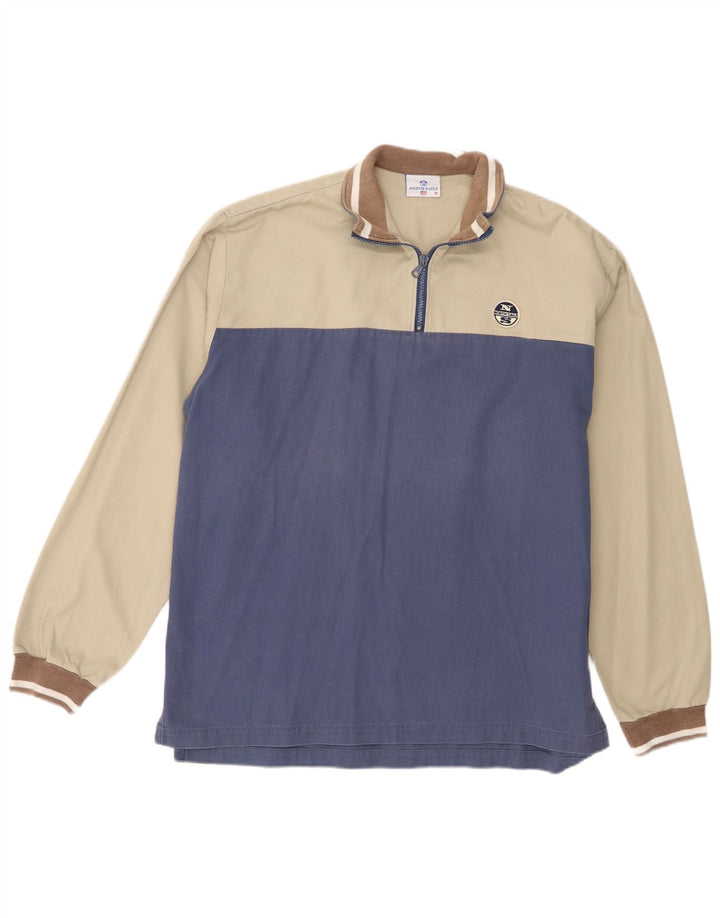 Moletom masculino North Sails com zíper e gola em algodão colorblock azul médio