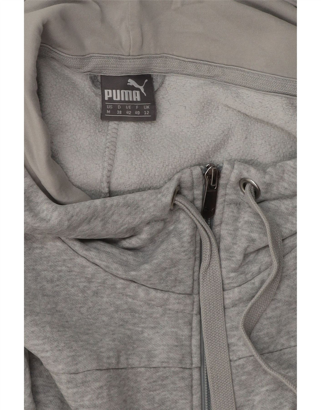 Suéter PUMA feminino com capuz e zíper UK 12 cinza médio