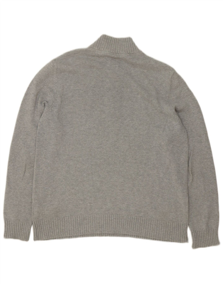 Suéter masculino Crew Clothing com zíper e gola em algodão cinza médio