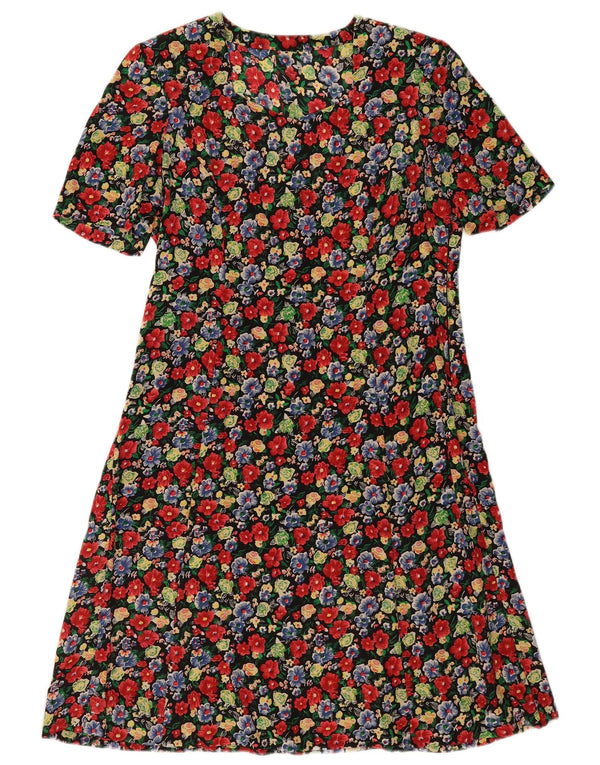 Vestido vintage feminino linha A UK 14 médio floral multicolorido