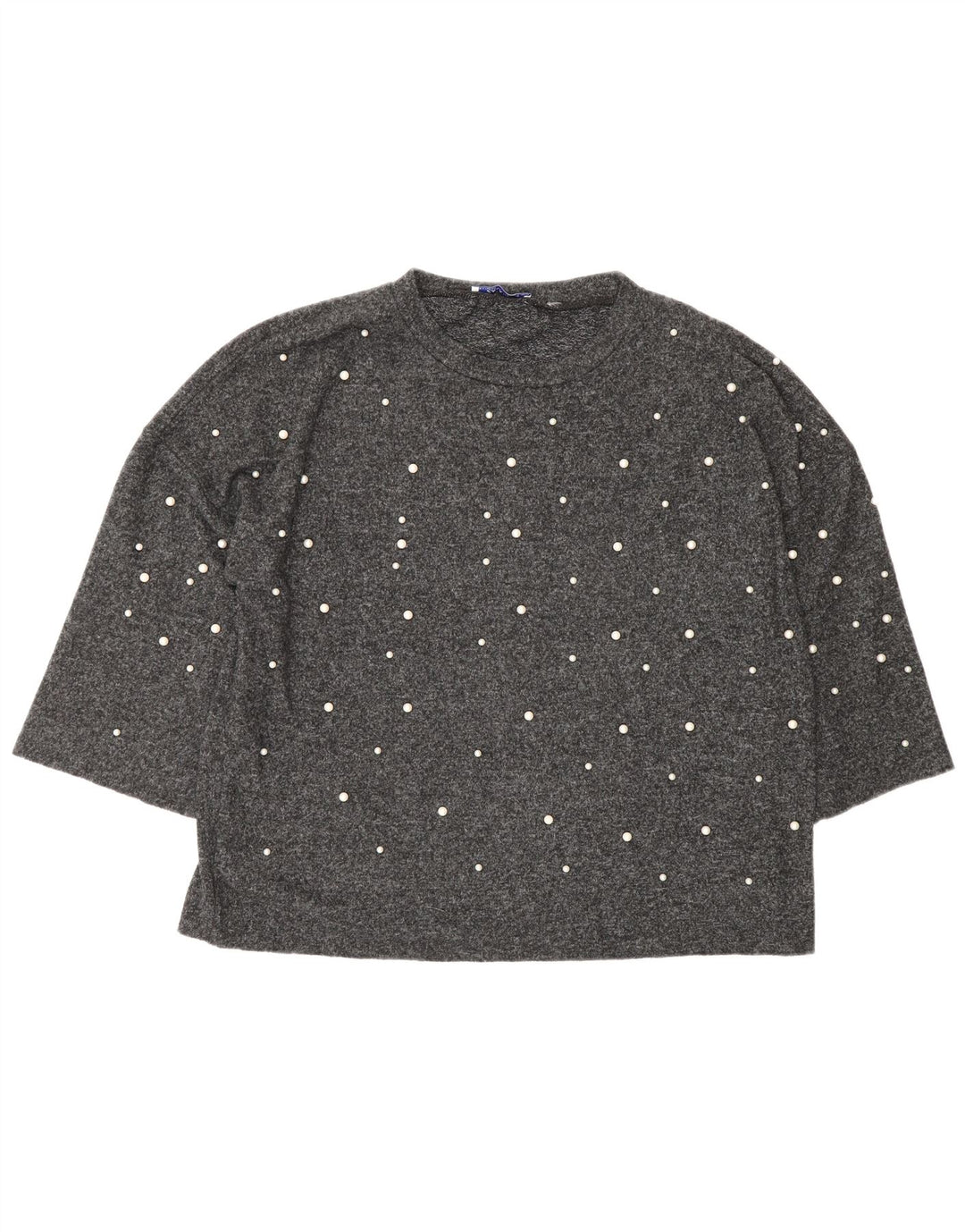 Zara Womens Oversized Top 3/4 Sleeve UK 14 Medium Grey Polyester