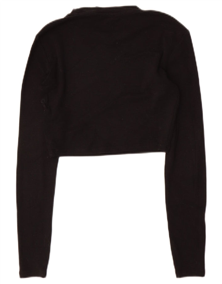 Zara Womens Crop Top Manga Longa Reino Unido 8 Pequeno Preto